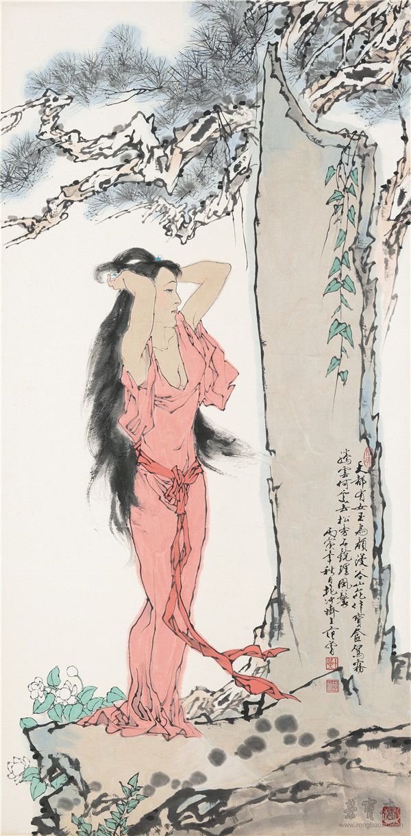 *69范曾b.1938 天女梳妝 設色紙本立軸