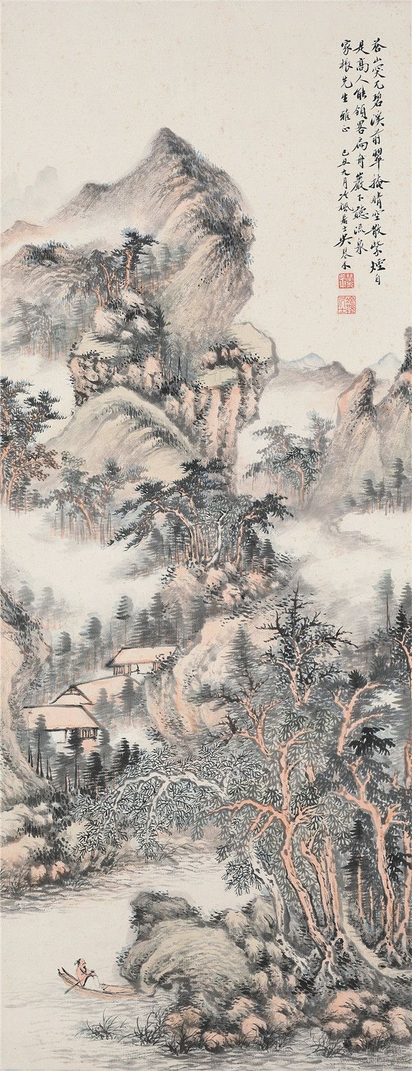 *49吳琴木1894-1953 泛舟圖 設色紙本鏡心